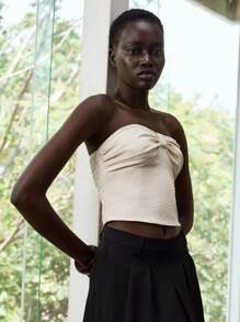 Lumivelle Women's Elegant Bow Decor Tube Top - Apricot - View 4