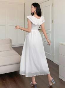 DAZY 韩版蕾丝中长连衣裙，收腰设计，时尚女士