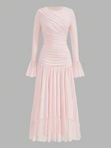 Auralis 大码女士优雅长裙，秋季连衣裙，粉色连衣裙，可爱淑女裙，长袖连衣裙，秋季女装秋季女士服装女士生日礼服女士连衣裙优雅裹身裙 - 粉色 - 查看 1