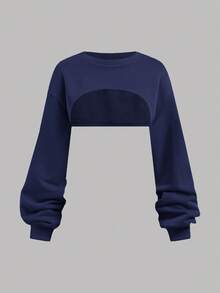 SHEIN Girlism Zestaw dla nastolatki 3 szt.: granatowa bluza, biały top na ramiączkach, długie spodnie casualowe, jesień - Granatowy - Zobacz 3