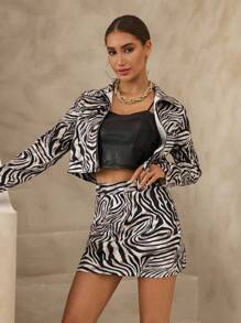 SHEIN LUNE 女士时尚斑马纹A字裙，适合通勤