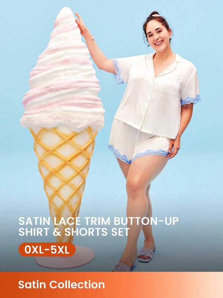 Set di pigiama da donna in raso di seta di lusso con pizzo, composto da top a maniche corte con bottoni e pantaloncini, abbigliamento da camera estivo e intimo da sposa, articoli per matrimonio primaverili ed estivi