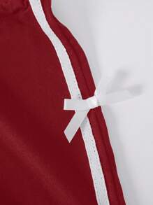 Sparklyn 条纹休闲学院风女生裤子 - 酒紅色 - 查看 5