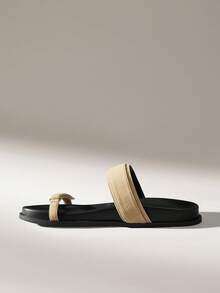 Solecia 女士可调节扣式休闲拖鞋，适合日常穿着 - 杏色 - 查看 3