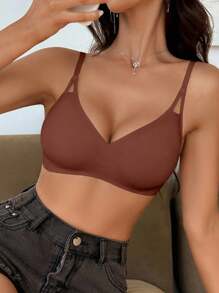 NudeFit 1pc Women Solid Color Comfortable Seamless Bra - Coffee Brown - View 3