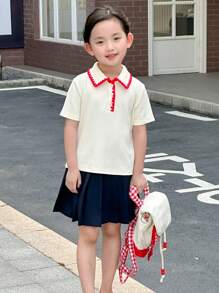 Dazy Kids 适合秋季穿着的女童T恤 - 杏色 - 查看 3