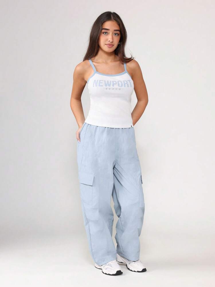 Ribbed Tank Top With Cargo Parachute Pants