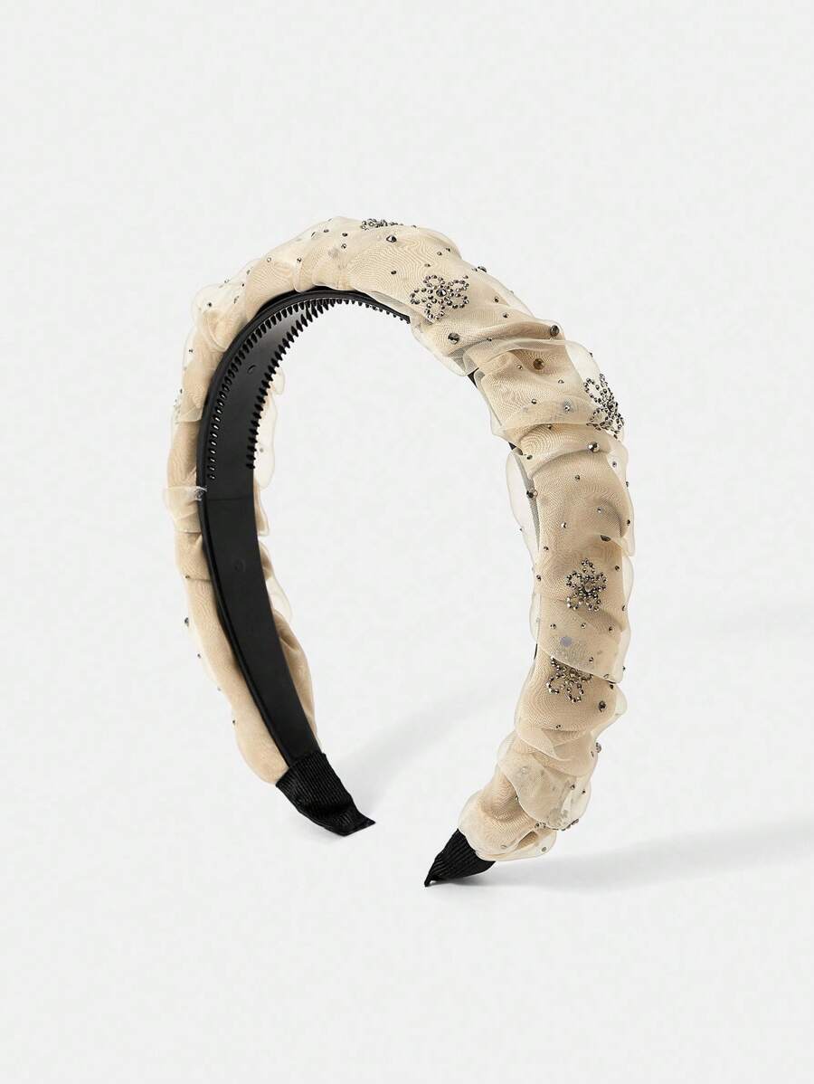 MOTF PREMIUM RHINESTONE FLORAL PATTERN MESH HEADBAND - Apricot - View 2