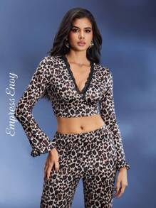 SHEIN 经典浪漫迷人豹纹女士睡衣套装 - 彩色 - 查看 4