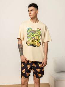 TEENAGE MUTANT NINJA TURTLES | SHEIN Men's Letter & Cartoon Turtle Print Loungewear Set
