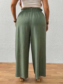 EMERY ROSE Femei Plus Size talie înaltă confortabil talie elastică cu șnur înclinat buzunare cu dungi textură largi pantaloni casual largi - Verde - Vizualizare 2