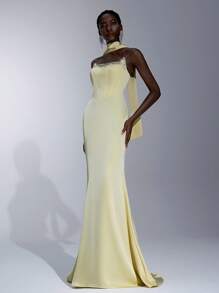 Elitara 优雅淡黄色简约大号项链，配有手工制作的渐变色水晶装饰和可拆卸链式吊坠，适合约会、度假、婚礼、正式礼服活动 - 淡黃色 - 查看 5