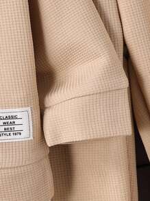 SHEIN 2 sztuki/zestaw dla chłopców, bluza z długim rękawem i okrągłym dekoltem, casualowy zestaw ze spodniami i naszywką waflową, odpowiedni na co dzień, do sportu, na powrót do szkoły, na wiosnę i jesień