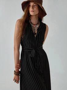 Florisole فستان ماكسي مميز للنساء بأسلوب بوهيمي، مخطط، أسود