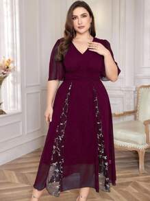 Modelyn Đầm Maxi Dự Tiệc Cổ Chữ V Thanh Lịch Cỡ Lớn Có Viền Xếp Ly Cho Nữ Trang Phục Dài Dạ Hội - Đỏ - Xem 5