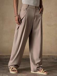 AKNOTIC Herren Khaki Lässig Loose Straight Leg Hose, Alltags Schlichte Weite Bein Hose für junge Erwachsene, Designer Boyfriend Stil Lehrer & Absolvent Geschenk Saison - Armeegrün - Übersicht 3