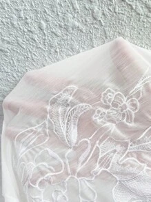 EMERY ROSE Vestido de talla grande para mujer de gasa, cuello redondo, manga 3/4, versión suelta de 2 en 1 con bordado, de largo medio - Blanco - Ver 7