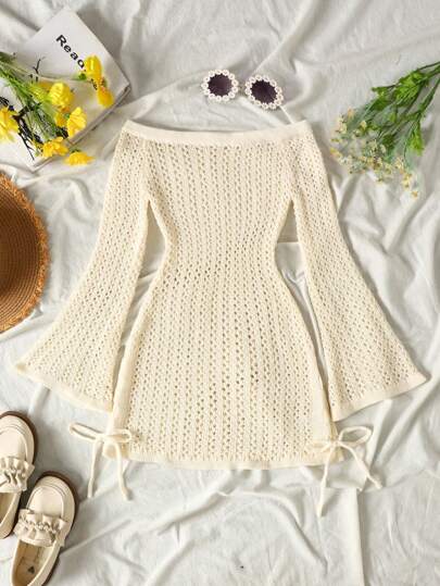 Tween Girl Off Shoulder Knot Side Cover Up Dress Without Bikini Summer