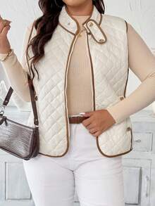 EMERY ROSE Plus Size Women's Simple Color Block Padded Vest, Garment Winter Fall Autumn - Apricot - View 5