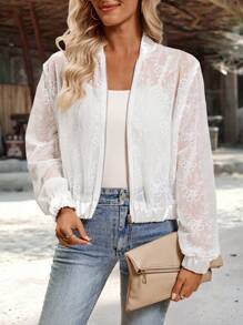 EMERY ROSE Chaqueta de manga larga con cierre de cremallera de corte holgado y casual, versátil para el uso diario de la mujer