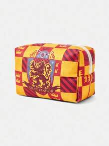 HARRY POTTER X SHEIN 1 件拼色狮子图案绗缝化妆包，带拉链的便携式化妆收纳包，多功能储物袋，轻便旅行包，男女通用 - 彩色 - 查看 4