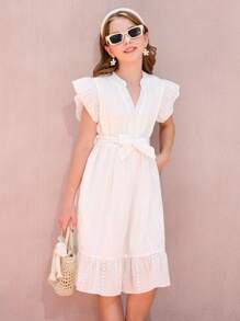 Tween Mädchen Kleid mit Stickerei, kurzen Ärmeln und Rüschensaum für Ballnacht