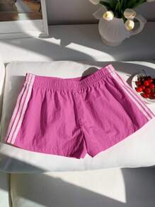 Comfortcana 夏季简约休闲玫红色侧织带女短裤 - 玫紅色 - 查看 6