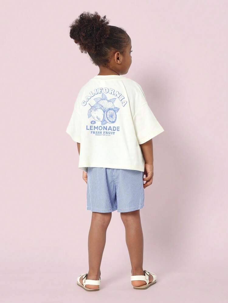 Lemonade Print Crop Top With Striped Shorts Coordinates