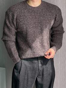 DAZY Jersey de cuello redondo de manga larga con estampado floral marrón para hombres, otoño - Óxido marrón - Ver 3