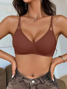 NudeFit 1pc Women Solid Color Comfortable Seamless Bra - Coffee Brown - View 4