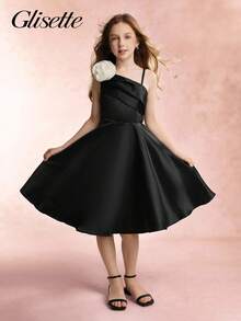 SHEIN Tween Girls Elegant Floral Decorated Sleeveless Short Dress, Suitable For Flower Girl In Weddings