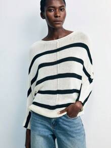 Maija 女士休闲宽松日常时尚百搭长袖套头毛衣 夏季毛衣 女士套头衫 夏季条纹套头衫 夏季套头衫 女士外出上衣 秋季女装 秋季毛衣 女士休闲衬衫 - 杏色 - 查看 5