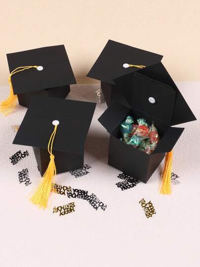 SHEIN 10/20/30/50pcs, Graduation Hat Candy Gift Box, Graduation Ceremony Party Sweet Cookie Chocolate Gift Box, Graduation Table Decorations With Gold Tassels,Christmas