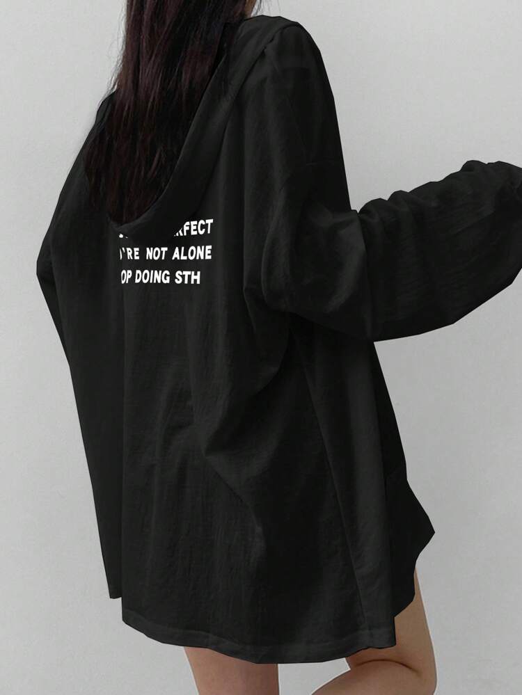 Women Oversized Hooded Cardigan With Back Print, Lightweight Casual Outerwear, White, Spring/Summer/Autumn Over Sized T Shirts Women Jacket,Fall Women Clothes