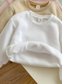 SHEIN 4 件装女婴纯色休闲毛绒衬里长袖运动衫，秋冬