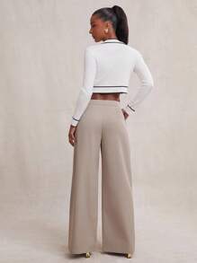 NYA SZN 女士高腰褶裥裤，夏季办公室日常商务休闲装，适合度假、春假、早午餐、海滩等场合。 - 卡其色 - 查看 6