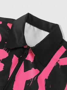 ROMWE MEN Street Life Men's Letter Printed Short Sleeve Zip-Front Casual Shirt - Multicolor - View 3