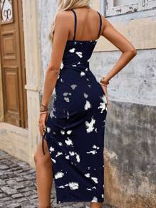 Breezaya Váy xếp ly Bohemian, hiệu ứng khối màu nhuộm loang, bó sát, áo choàng đi biển, váy dài đi nghỉ dưỡng mùa hè - Màu xanh hải quân - Xem 2