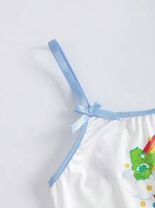 SHEIN X Care Bears 女士字母和卡通熊图案吊带背心和平角裤内衣套装 - 藍色 - 查看 3