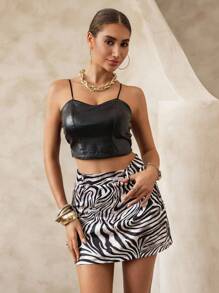 SHEIN LUNE 女士时尚斑马纹A字裙，适合通勤