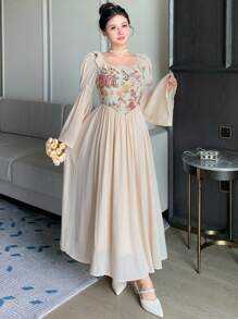 DAZY 女式宫廷风碎花拼布连衣裙，春夏