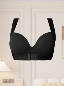 SHEIN 1pc Women's Front Closure Wire-Cup Bra, Lift & Enhance, Anti-Sagging, Posture Correcting, Smoothing, Sports Bra - Black - View 3