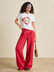 INAWLY Áo thun cổ tròn tay ngắn in hình chó đơn giản, giản dị dành cho nữ, thích hợp mặc vào mùa hè - trắng - Xem 4