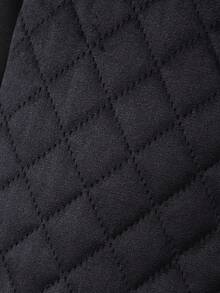 SHEIN Tween Boys Diamond Pattern Letter Embroidered Baseball Jacket Fall Winter - Black - View 8