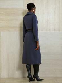 Aveloria Modichic Bộ 2 món/Bộ Áo crop top dài tay ve hai hàng khuy cho nữ + Chân váy chữ A xẻ tà màu trơn trang phục công sở thanh lịch thường ngày cho nữ - Màu xanh hải quân - Xem 2