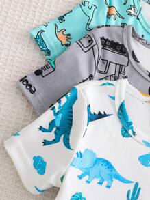 6 件套男童舒适睡衣，卡通太空和海洋动物印花长袖 T 恤和短裤