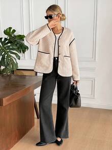 Serisse 女士休闲通勤撞色滚边常规款外套，秋冬季，时尚秋季，女士秋季装，撞色外套，优雅女士外套，外出穿着