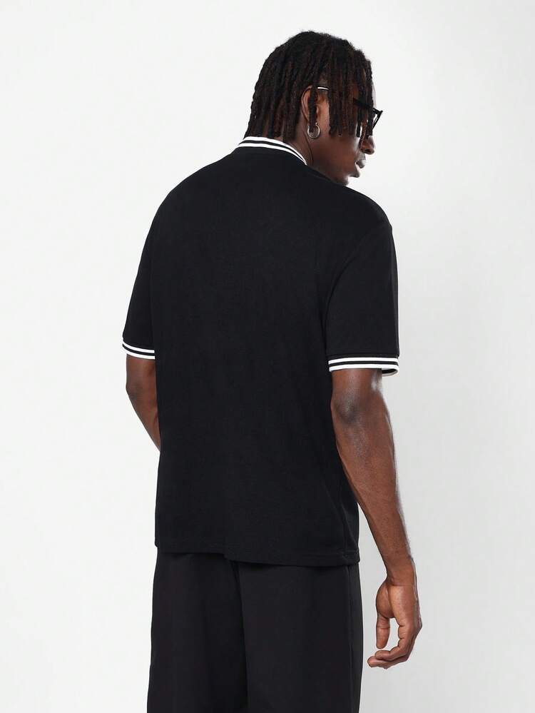 SUMWON Baseball Collar Slim Fit Polo Shirt Modern Classic Tennis Golf Casual Ribbed Trim Lightweight Breathable Preppy Style Plain