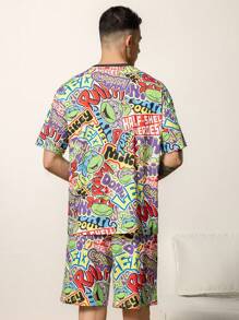 TEENAGE MUTANT NINJA TURTLES | SHEIN Men's Summer Allover Print Drop Shoulder Loose Top And Shorts Loungewear Set