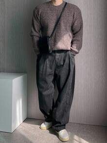 DAZY Jersey de cuello redondo de manga larga con estampado floral marrón para hombres, otoño - Óxido marrón - Ver 7